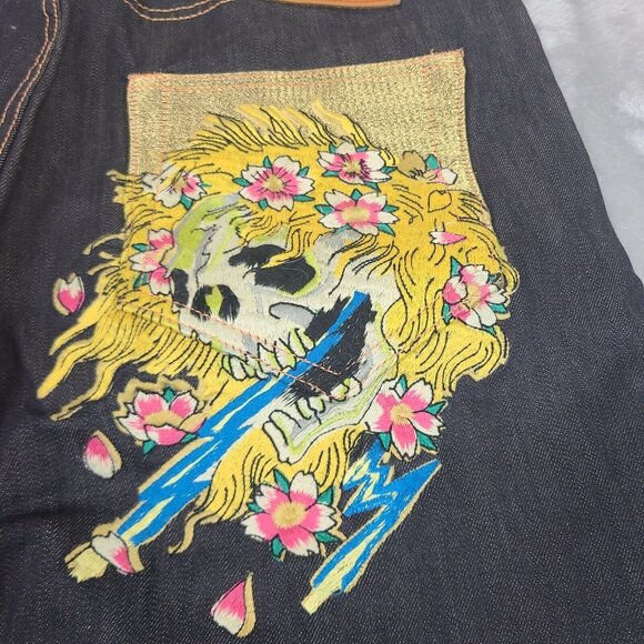 Vintage 2000's Denim Jeans‎ with Rhinestone Skull Decals Size 38 EUC - Picture 11 of 15